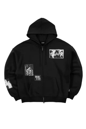 CRYPTYC - Hoodie noir zippé oversize imprimés graphiques grunge