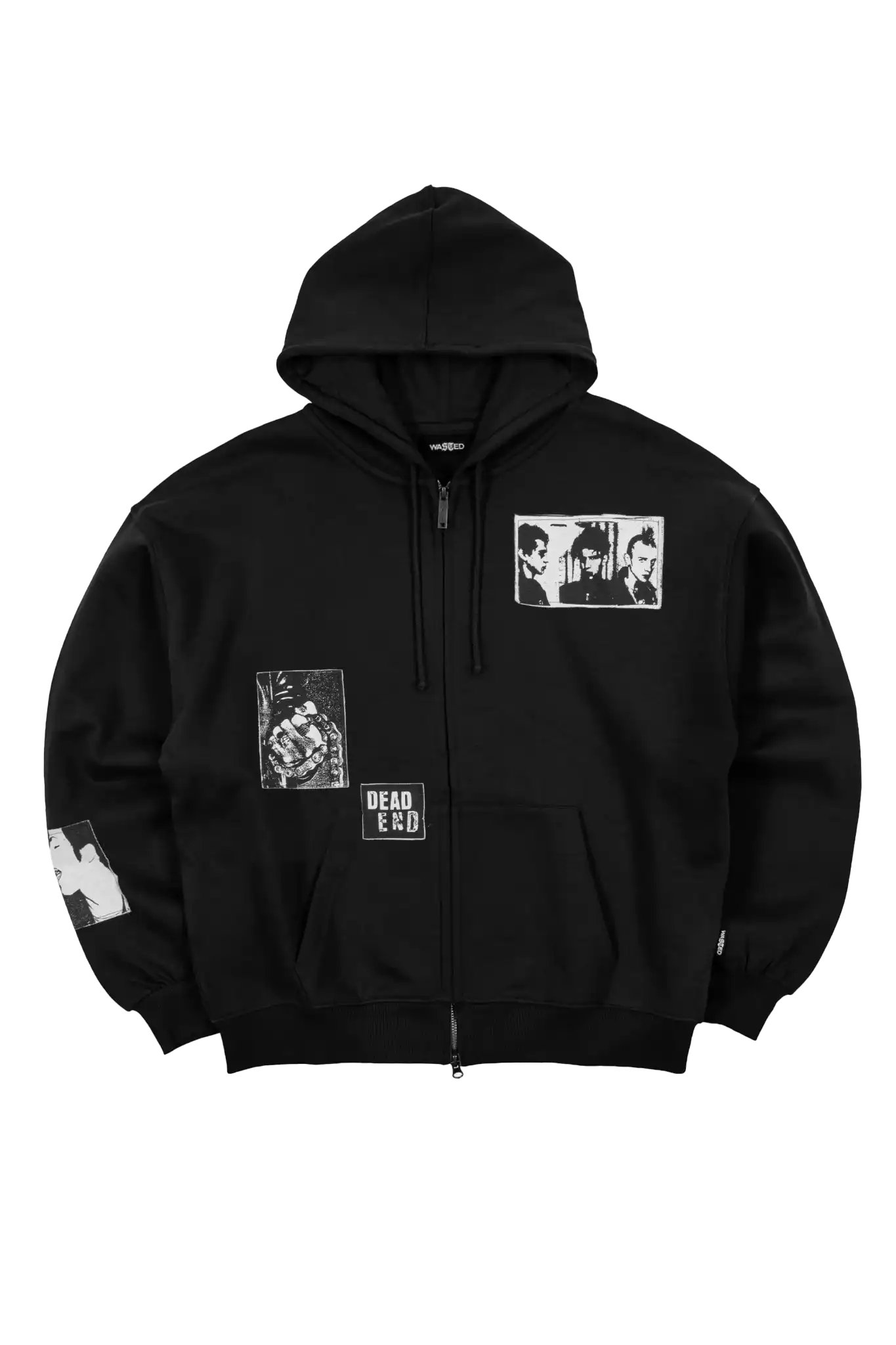 CRYPTYC - Hoodie noir zippé oversize imprimés graphiques grunge