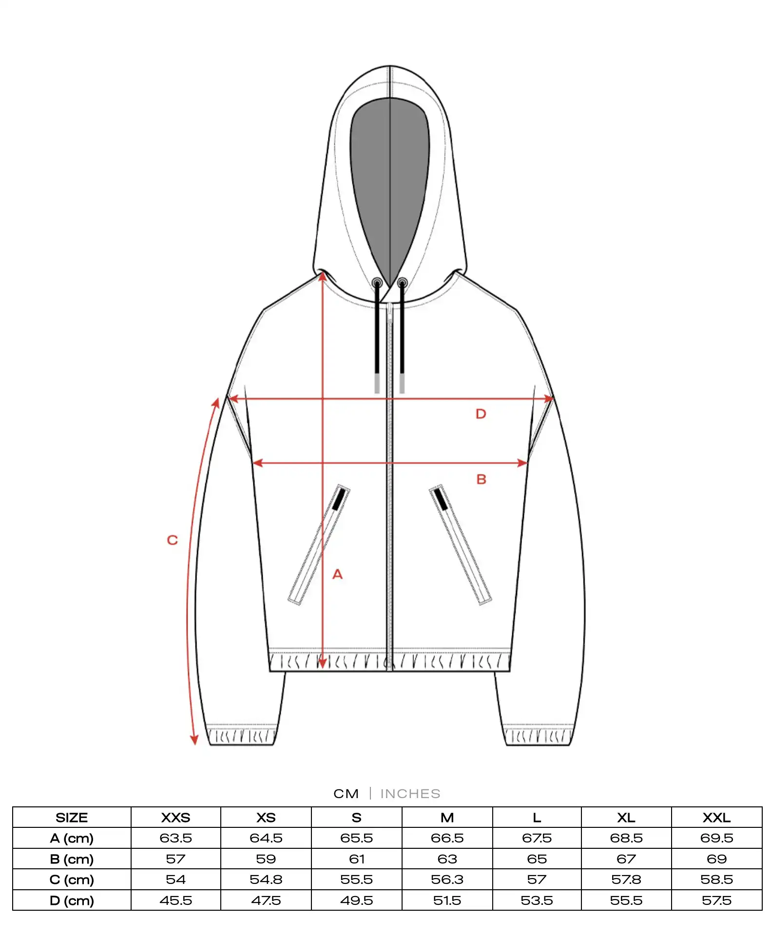 Guide des tailles Hoodie