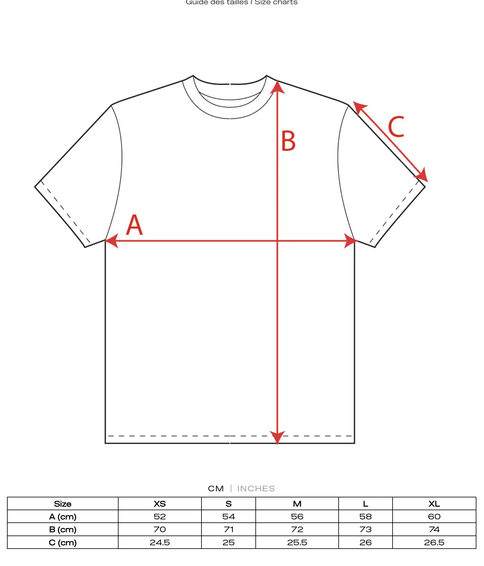 Guide des tailles T-shirt